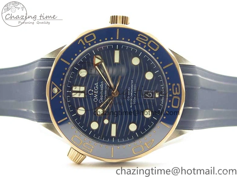 0427 2018 Seamaster Diver 300M SS RG VSF 1:1 Best Edition RG Bezel Blue Dial on Blue Rubber Strap A Contemporary 7927